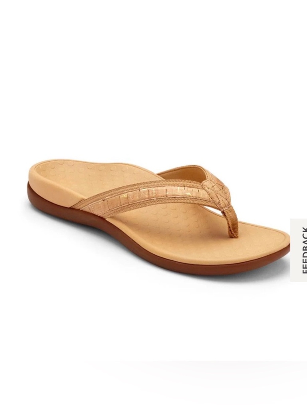 Vionic Tide II Orthotic Comfort Thong Flip Flops Gold Cork Women’s 10 Sandals